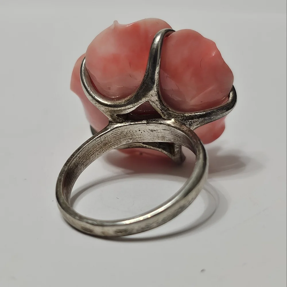 Sterling Silver Carved Rose Ring sz8.25 - Picture 3 of 5